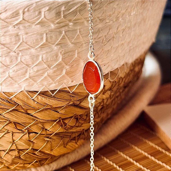 Pulseira Ágata de Fogo - Prata 925