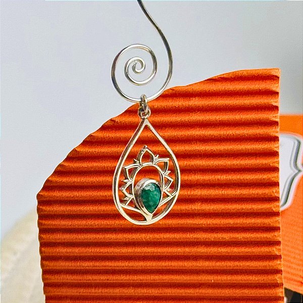 Pingente Indiano Flor de Lótus Esmeralda - Prata 925