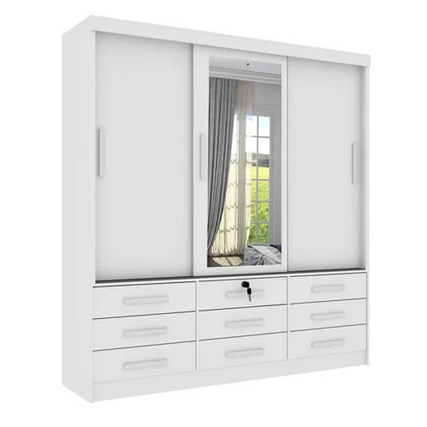 Guarda-Roupa Meridian 3P 9G com Espelho D'Doro Branco