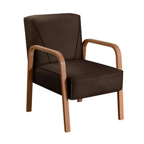 Poltrona Liz com Braço de Madeira Estofada Suede Marrom