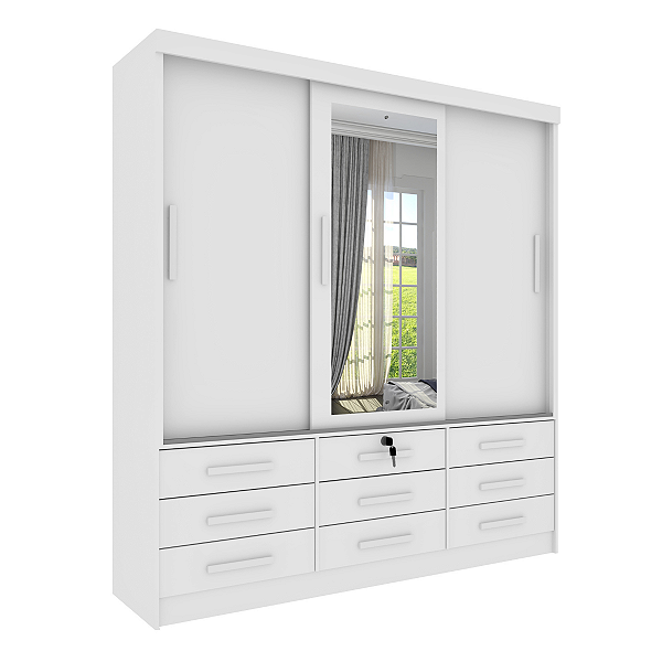 Guarda-Roupa Casal Chicago 3P 9G Espelho Tcil Neve