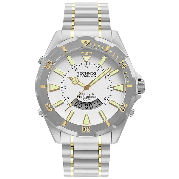 Relógio Technos Masculino Skydiver Prata e Dourado - WT205FQ/5B