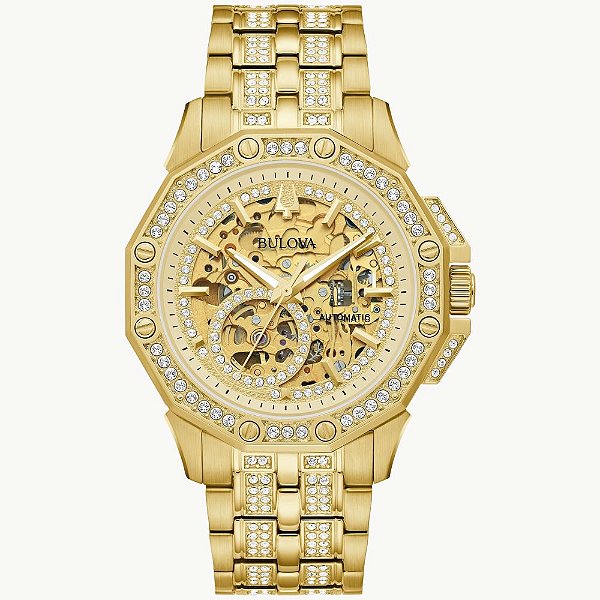 Relógio Bulova Crystal Octana Automático Dourado 98A292