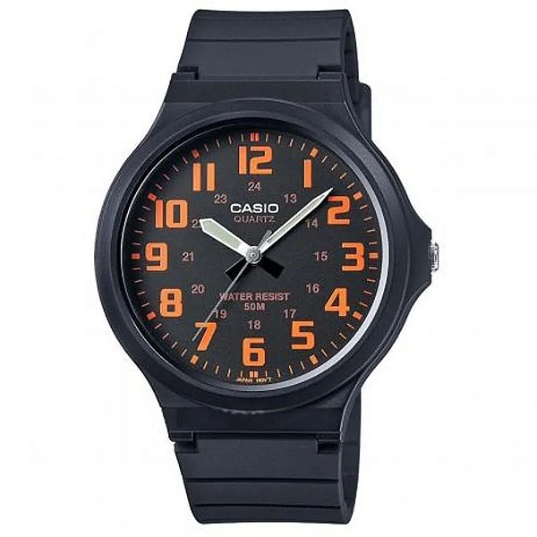 Relógio Casio Unissex Preto e Laranja MW-240-4BVDF