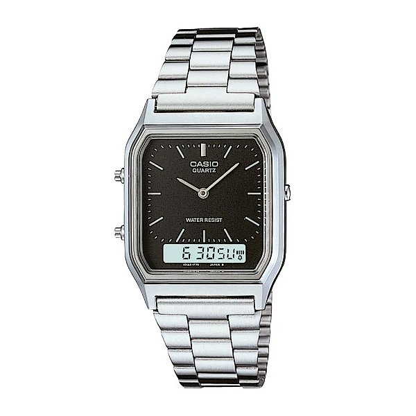 Relógio Casio Vintage Anadigi Prata Fundo Preto AQ-230A-1DMQ