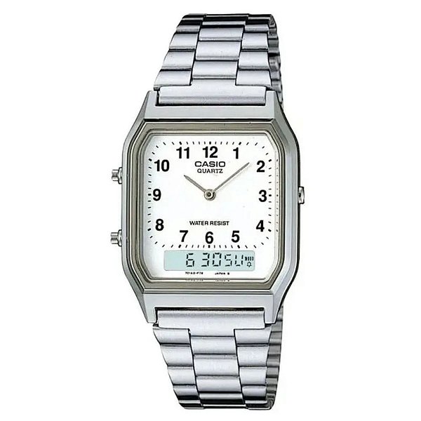 Relógio Casio Anadigi Vintage Branco Prata AQ-230A-7BMQ