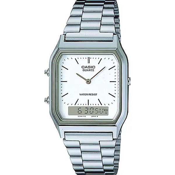 Relógio Casio Vintage Anadigi Prata Fundo Branco AQ-230A-7DMQ