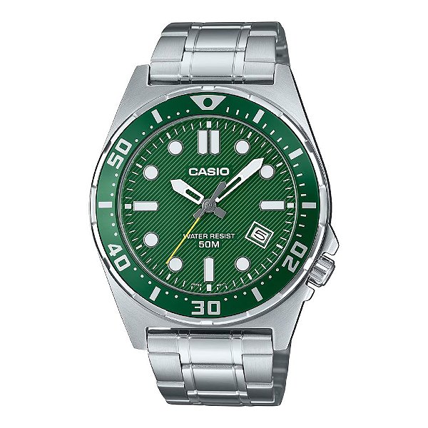 Relógio Casio Masculino Analógico Prata Verde MTD-135D-3AVDF