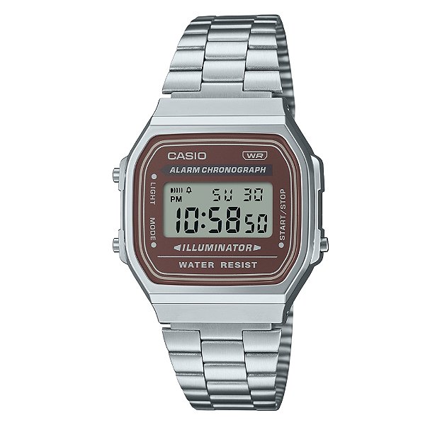 Relógio Casio Vintage Prateado Marrom Unissex A168WA5AYDF
