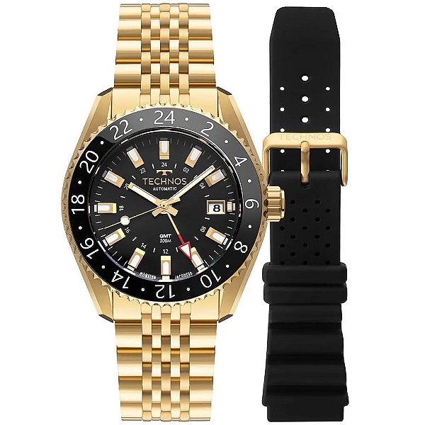 Relógio Technos Masculino Automatico GMT Dourado NH34AB/T1P