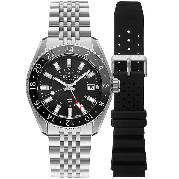 Relógio Technos Masculino Automatico GMT Prata NH34AA/T1P