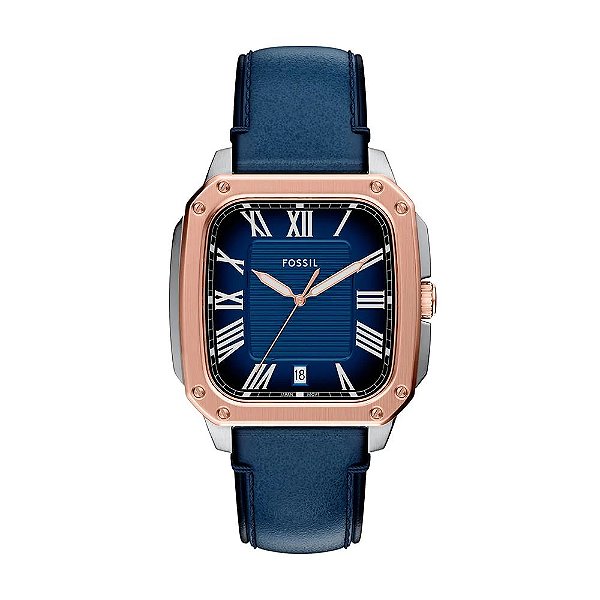 Relógio Fossil Masculino Crosb Prata Azul Couro FS6149/0AN