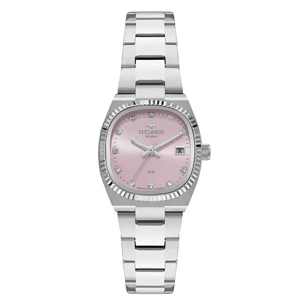 Relógio Technos Feminino Riviera Prata Quadrado Cristais GL12AA/1J