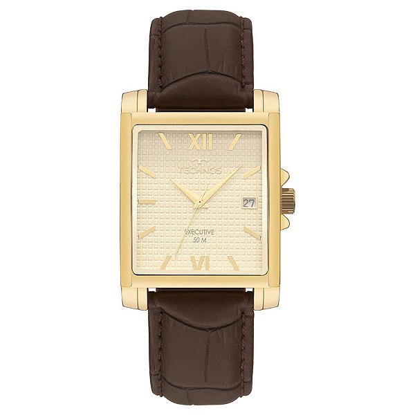 Relógio Technos Masculino Executive Retangular Dourado 2115UDG/0X