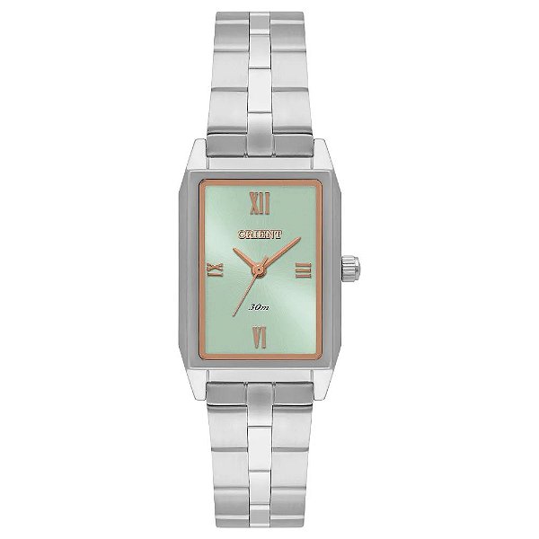 Relógio Feminino Orient Retangular Prata Mostrador Verde LBSS0095 F3SX