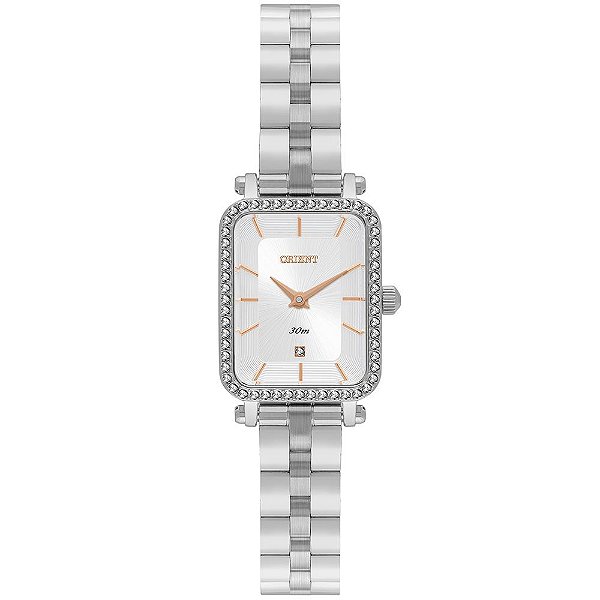Relógio Feminino Orient Mini Prata Quadrado com Pedras LBSS0089 S1SX