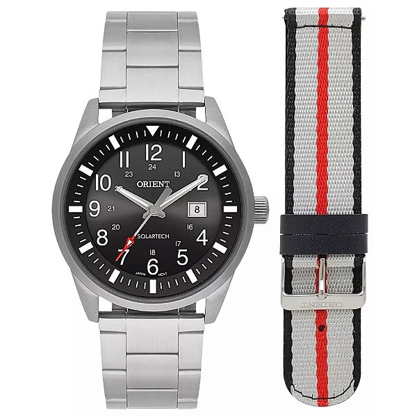 elógio Orient Solar MBSS1451 P2SX Prata Kit Troca Pulseira