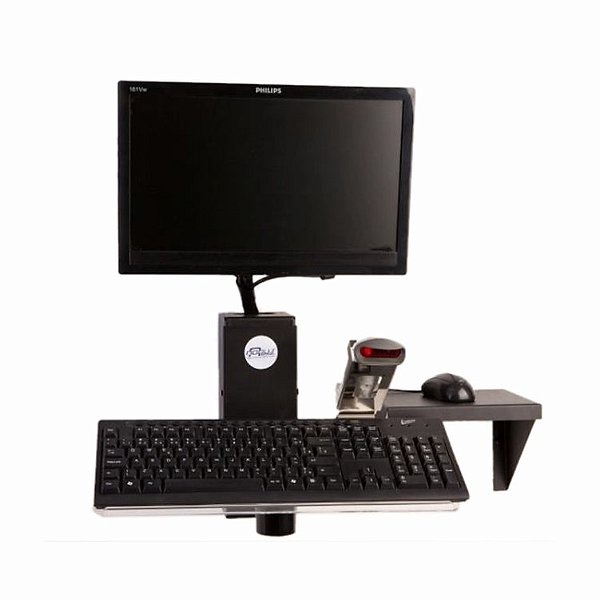 Suporte Monitor, Minipc, Leitor de Código de Barras, Teclado e Mouse para Parede