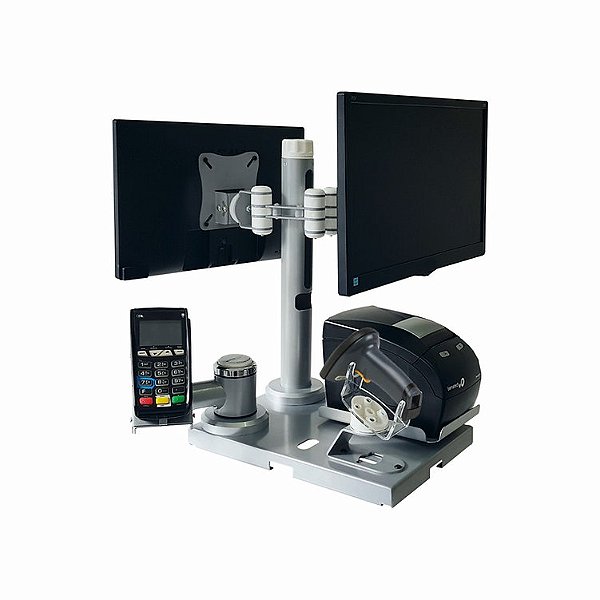 Suporte para Duplo Monitor, Cartão, Leitor de Código de Barras e Impressora Fiscal