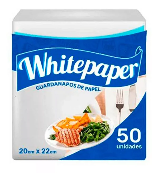20 Pct C/ 50un Guardanapo Papel 20x22cm Branco Folha Simples