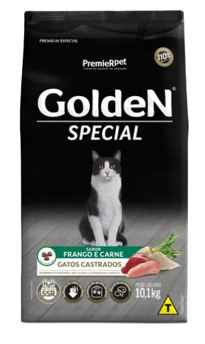 Ração Golden Gatos Castrados Frango e Carne - 10Kg