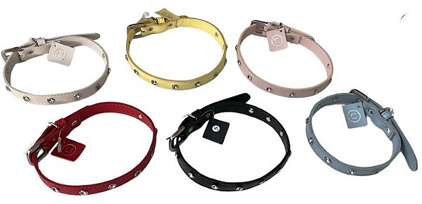 Coleira de Couro com Strass