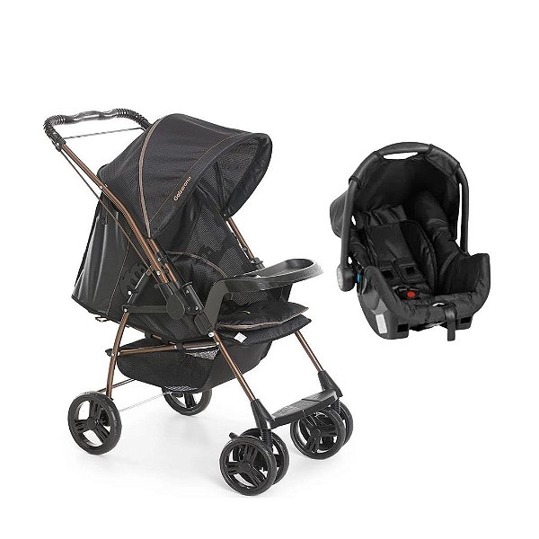 CARRINHO MILANO REVERSIVEL PRETO COBRE + BEBÊ CONFORTO - GALZERANO