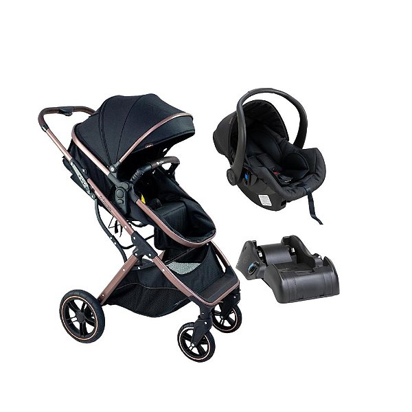 CARRINHO ZOE PRETO + BEBÊ CONFORTO COCOON ZOE + BASE - GALZERANO