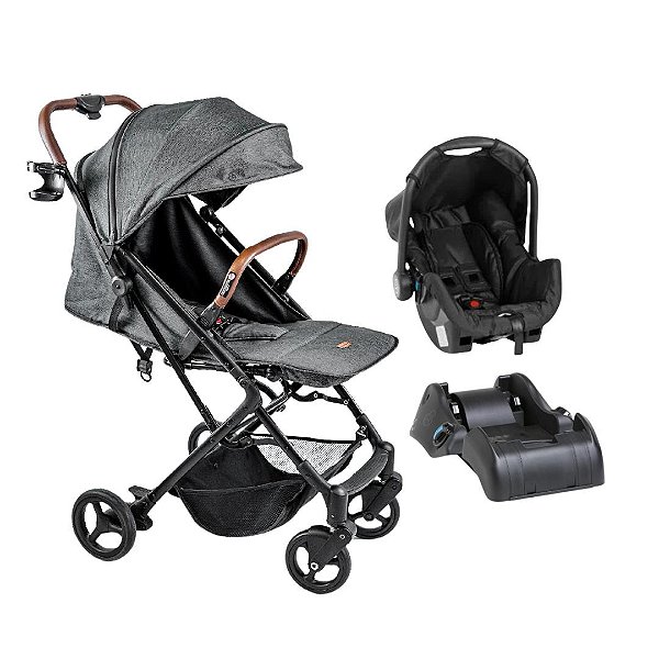 CARRINHO KIRA GRAFITE + BEBÊ CONFORTO GRID + BASE - GALZERANO