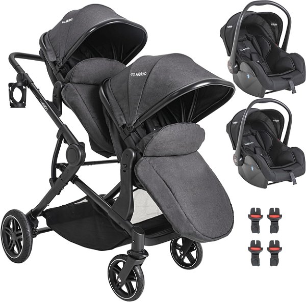 CARRINHO DE GÊMEOS PAIR PRETO + BEBÊ CONFORTO - KIDDO