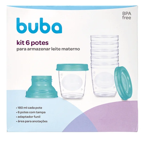 KIT 6 POTES PARA ARMAZENAR LEITE MATERNO - BUBA