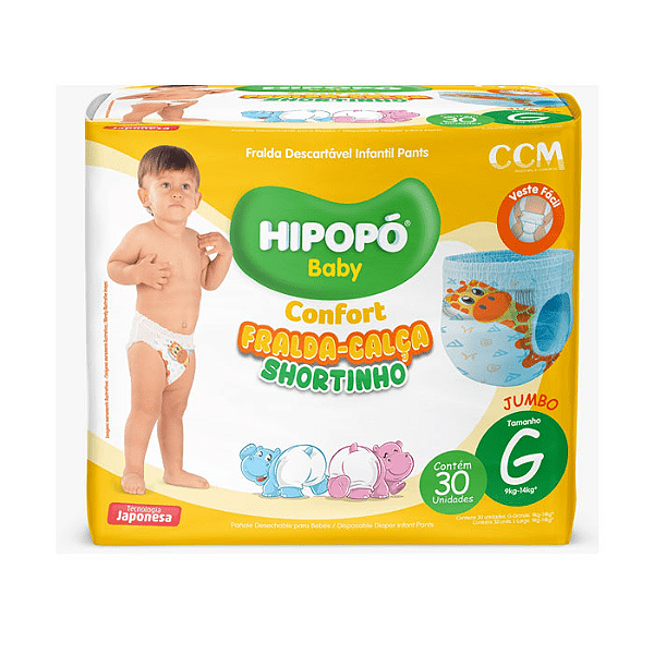 Fralda Shortinho Jumbo Hipopó Baby Tamanho G Com 30 unidades