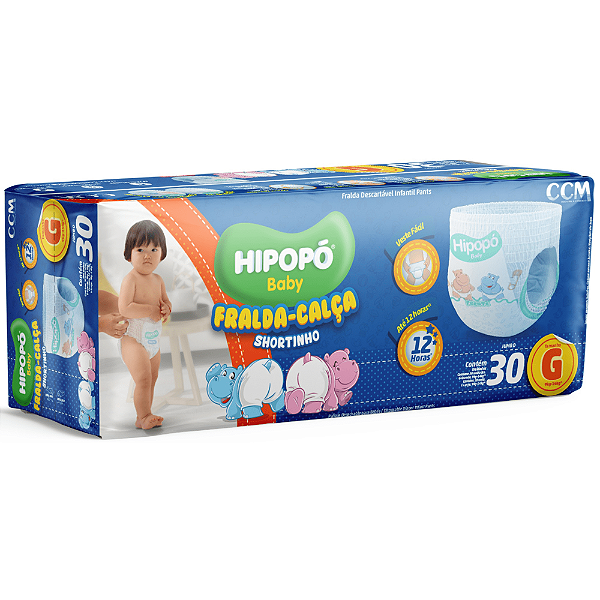 Fralda Hipopó Baby Calça Jumbo Shortinho G com 30 Unidades