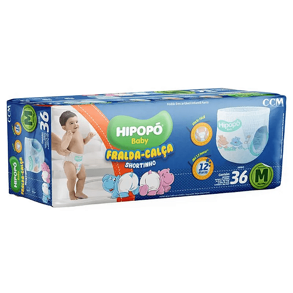 Fralda-Calça Shortinho Hipopó Baby Jumbo M Com 36 Unidades