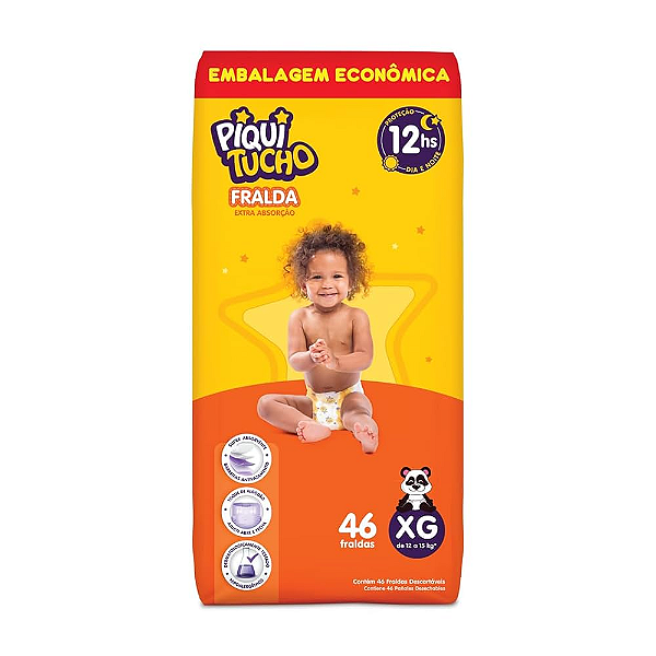 Fralda Descartável Infantil Piquitucho Hiper XG Com 46 Unidades