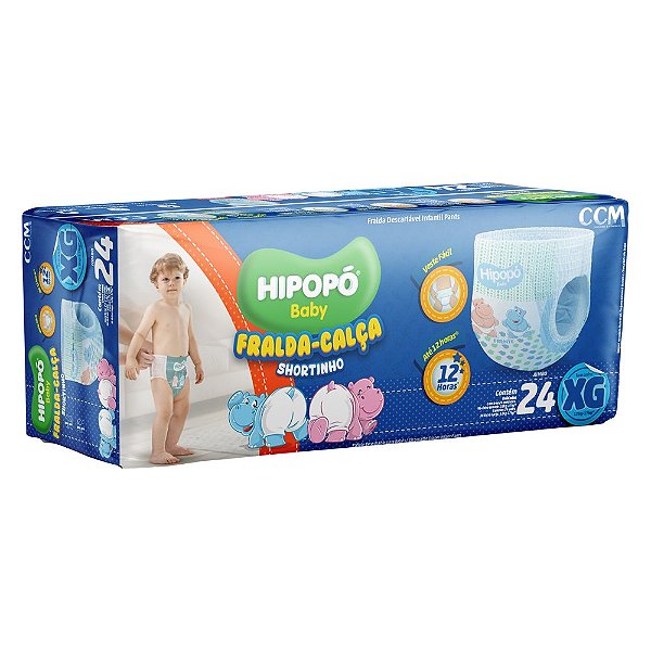 Fralda-Calça Shortinho Hipopó Baby Jumbo XG C/24