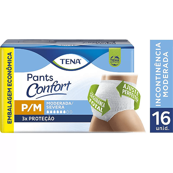 Fralda Geriátrica Tena Pants Confort P/M Com 16 Unidades