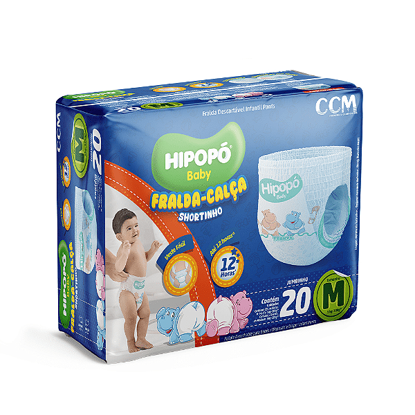 Fralda-Calça Shortinho Hipopó Baby Jumbinho M Com 20 Unidades