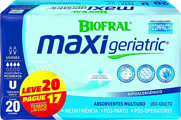 Absorvente geriátrico Maxi Biofral com 20 unidades
