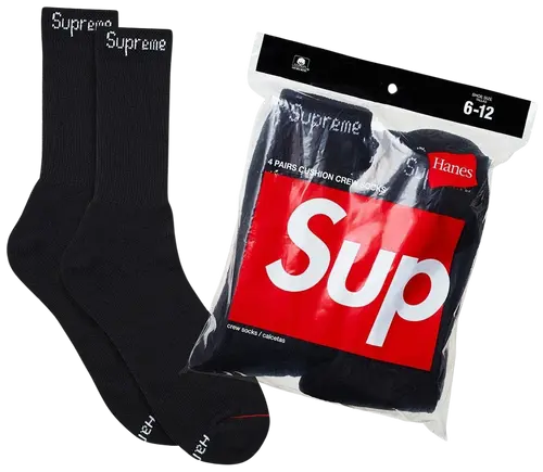 Supreme x Hanes "Meia Crew Black (4 Pack)"