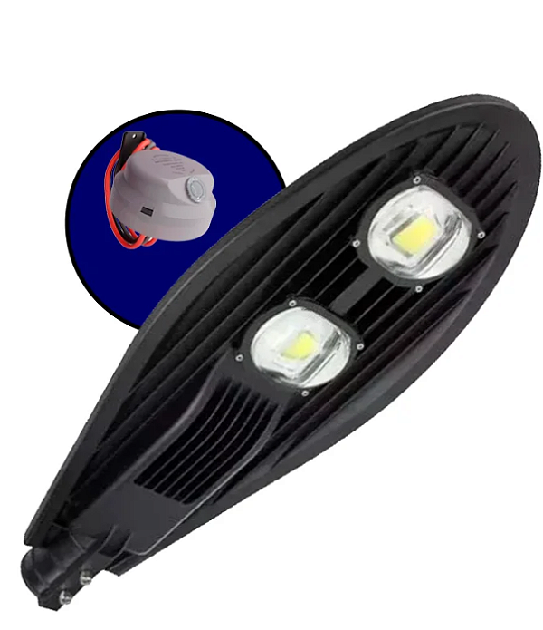 LUMINÁRIA PÚBLICA 100W COM FOTOCÉLULA DE LED BRANCO FRIO PARA POSTE DE RUA / RODOVIA / PRAÇA