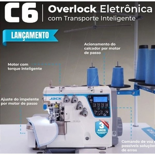 Máquina de Costura Overlock Direct Drive - Com Transporte Inteligente - 2 Agulhas Ponto Cadeia - Jack Jk-C6-4-M03/333-X (220v)