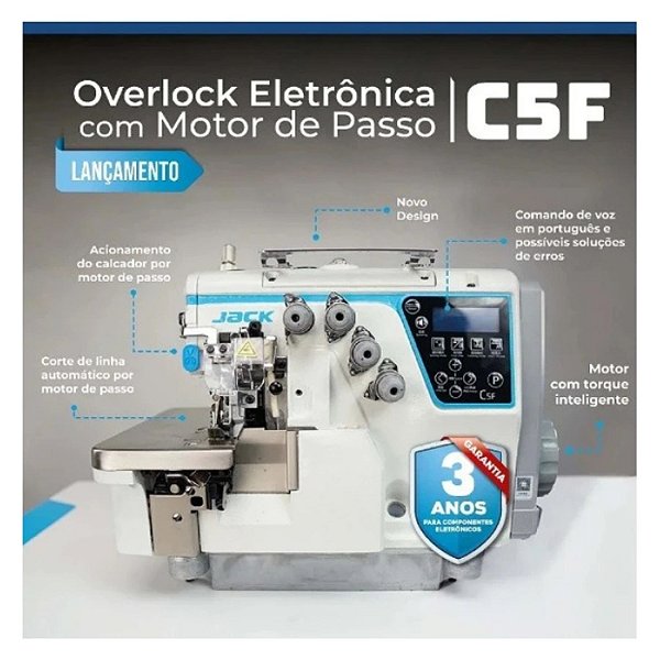 Máquina de Costura Overlock Industrial Eletrônica Direct Drive - 4 Fios - Jack C5F-4-03/333-X