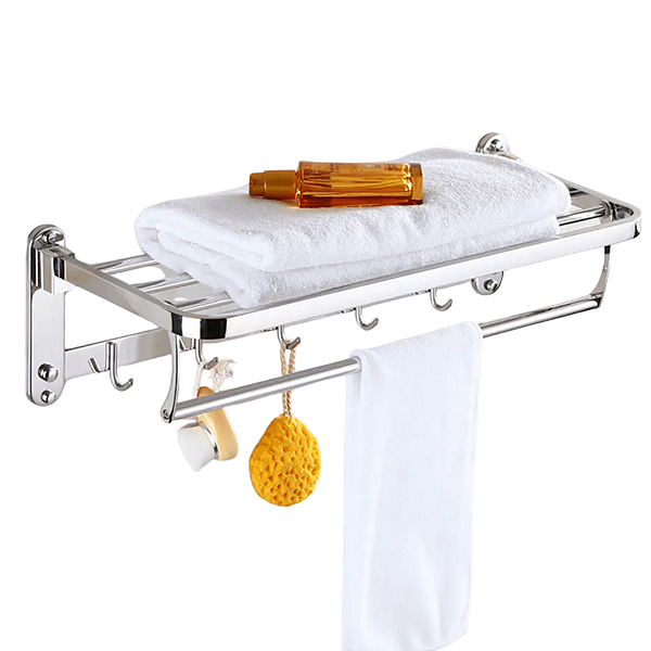 Toalheiro Varal Inox Grande Dobravel Prateleira Suporte Gancho Luxo