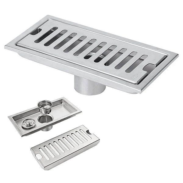 Ralo Linear Grelha Pluvial 30cm Aço Inox Caixa Coletora Saída Baixa