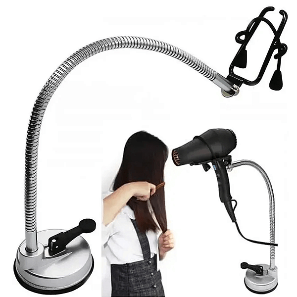 Suporte de Secador de Cabelo Articulável com Ventosa para Parede e Vidro