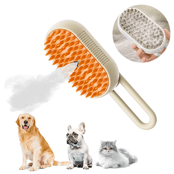 Escova Premium Vapor Autolimpante Gatos Caes 3 Em 1 Luxo