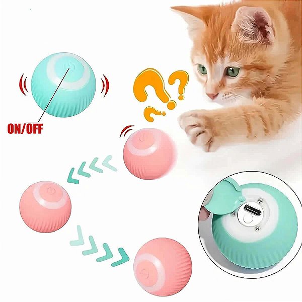 Bola Giratória Inteligente Brinquedo Pet Gato Silicone Usb