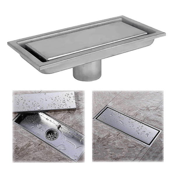 Ralo Linear Oculto 20cm Inox Banheiro Anti Inseto Seguro
