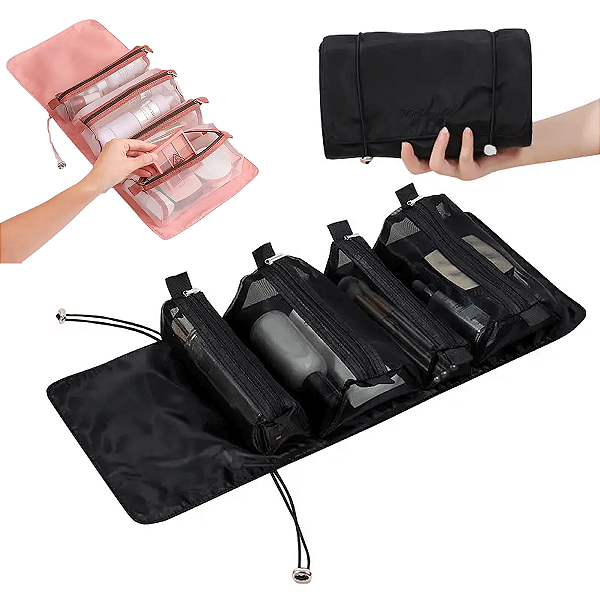 Necessaire Viagem Divisórias Organizador Malas Maquiagem Dobrável Pendurar Luxo